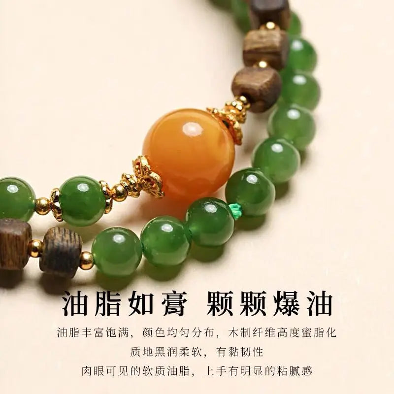 Nha Trang Bai Qinan agarwood sugar cube bracelet Hetian jasper double circle beeswax multi circle jewelry for girlfriend gift